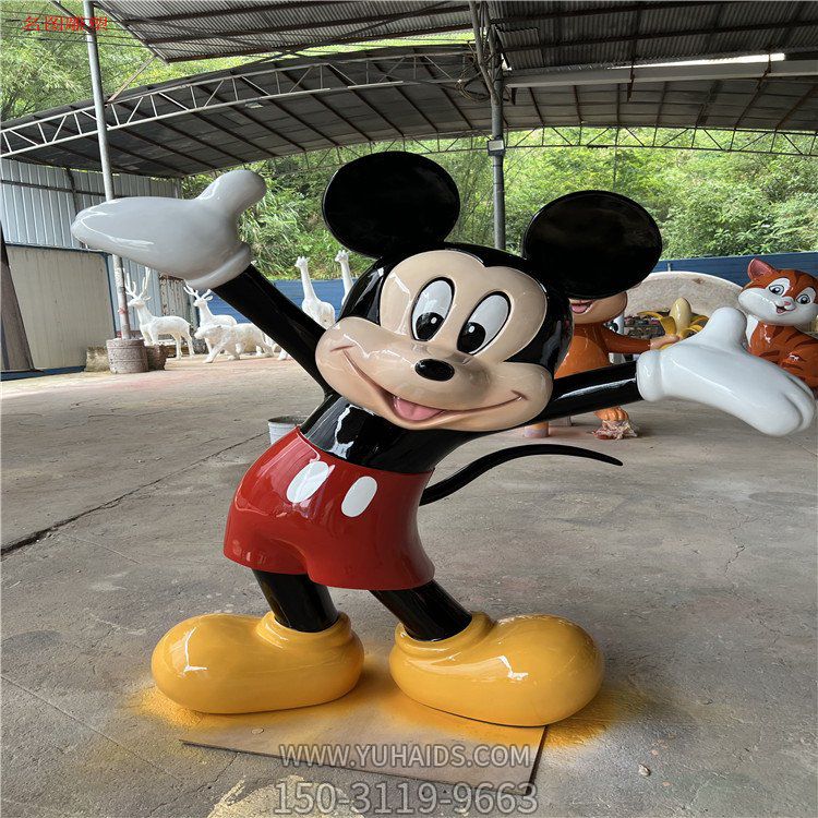 米老鼠玻璃鋼卡通人物雕塑，幼兒園游樂園動漫人物擺件