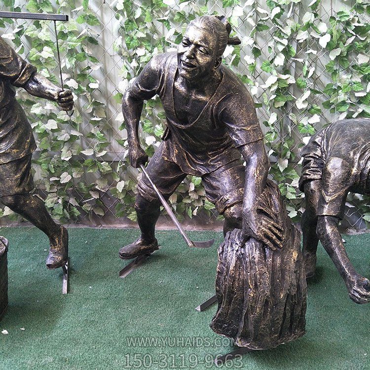 割稻子，玻璃鋼仿銅農(nóng)耕人物雕塑
