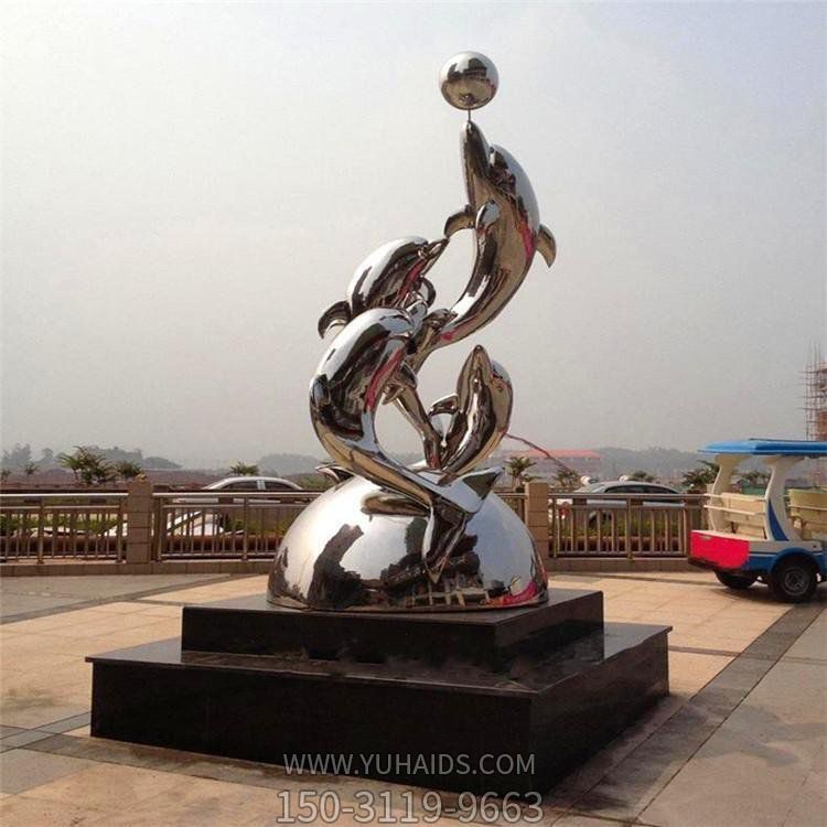 不銹鋼鏡面戶(hù)外園林創(chuàng)意海豚雕塑