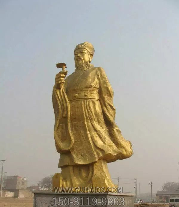 醫(yī)學(xué)院廣場站姿拿藥名醫(yī)李時(shí)珍鍍金玻璃鋼雕塑