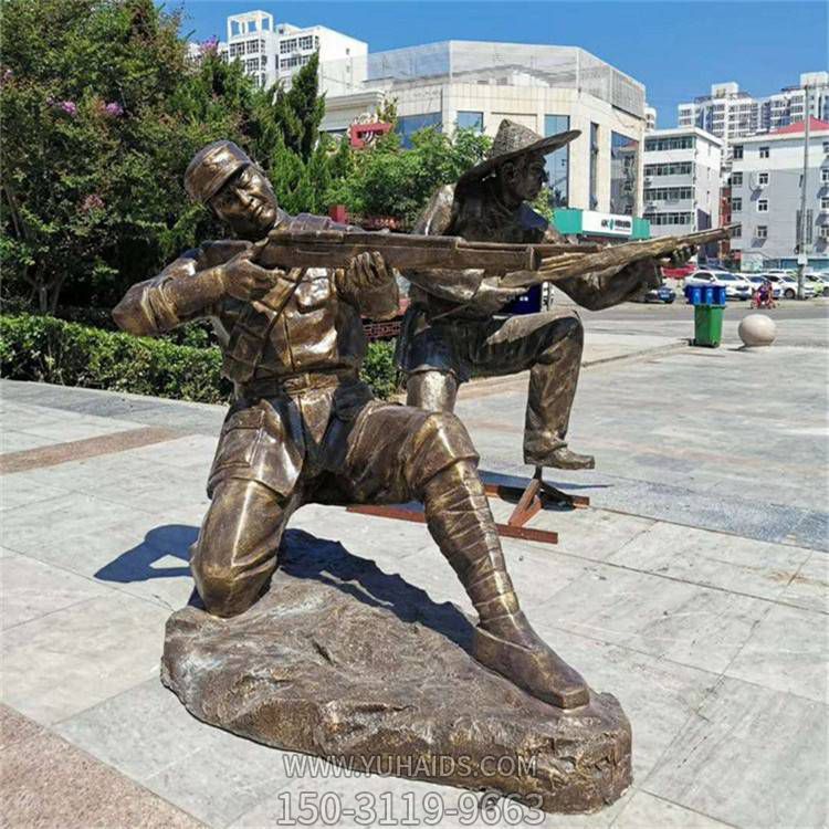 銅雕戶(hù)外園林景區(qū)八路軍戰(zhàn)士雕塑