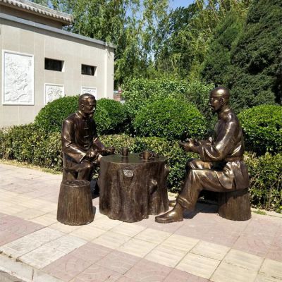 喝茶，玻璃鋼仿銅場景人物雕塑