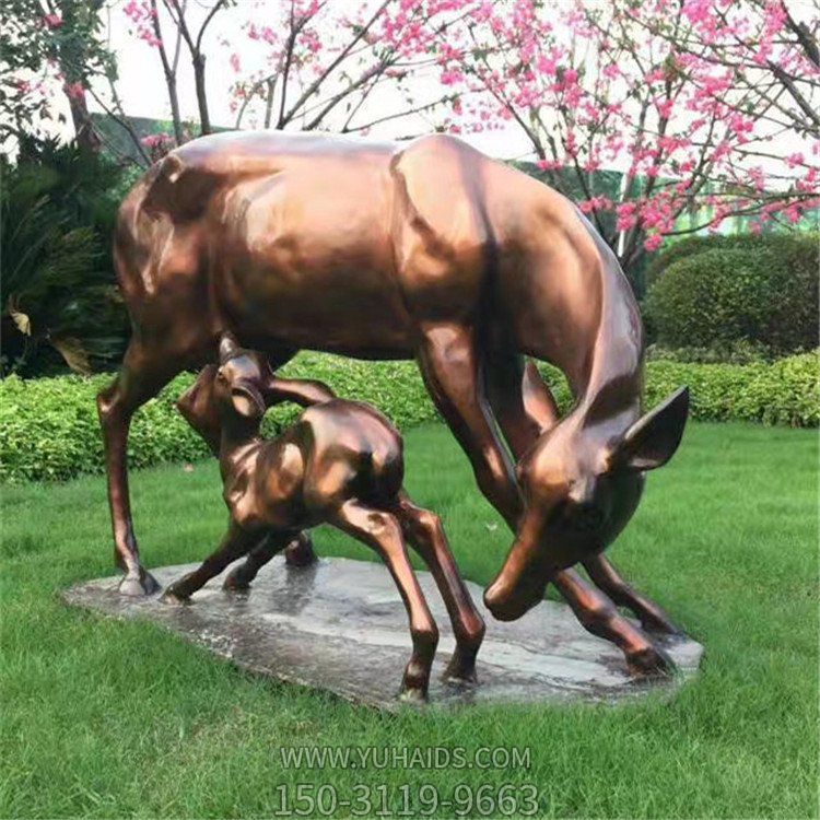 玻璃鋼仿銅鹿動物雕塑花園草地?cái)[件