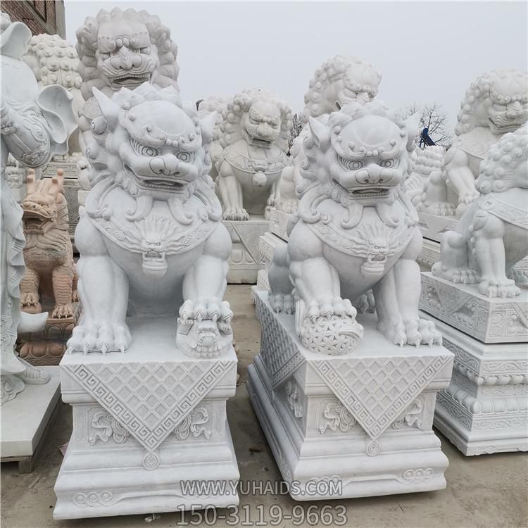 青石石獅子一對(duì)漢白玉大型石雕庭院看門(mén)擺件雕塑