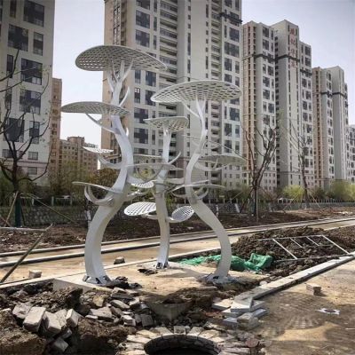 小區(qū)擺放不銹鋼鏤空燈光抽象樹(shù)雕塑戶(hù)外景觀