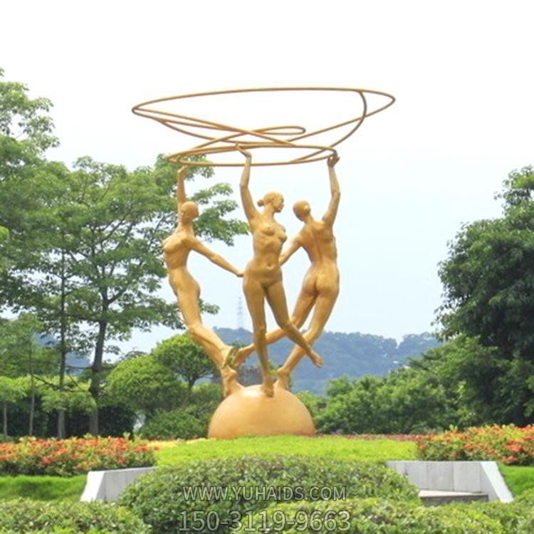 公園擺放大型創(chuàng)意不銹鋼噴漆藝術(shù)體操運(yùn)動人物雕塑