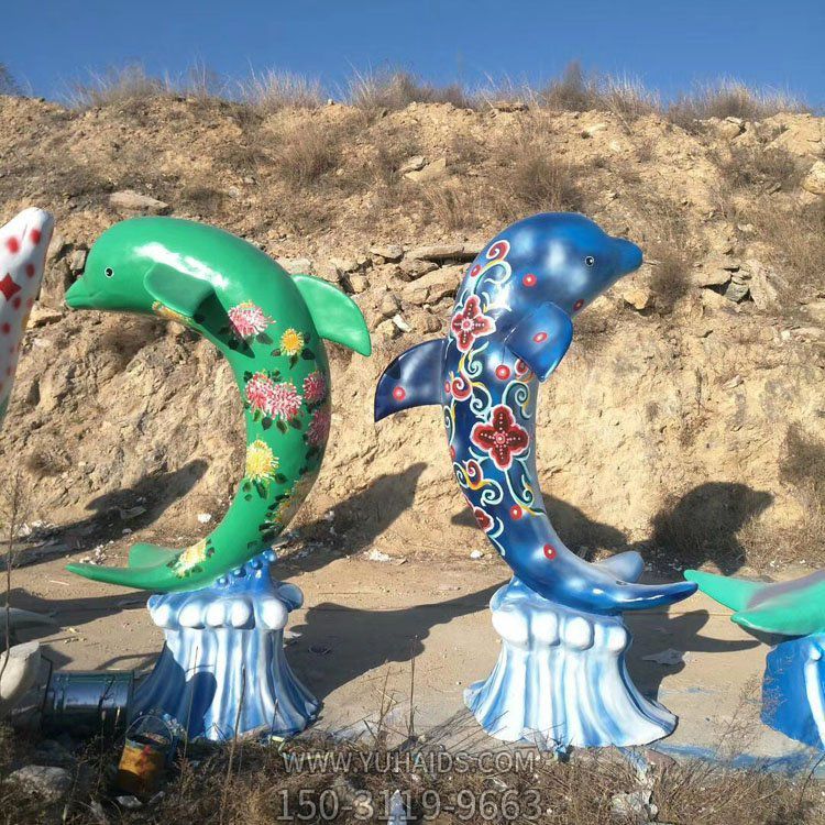 玻璃鋼海豚，彩繪海洋動(dòng)物雕塑