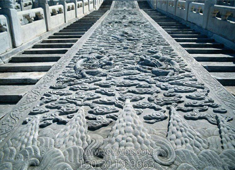 寺廟臺階大型石浮雕，祥云、龍石刻浮雕雕塑