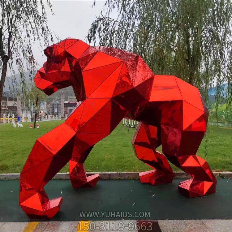不銹鋼幾何戶(hù)外園林大型抽象動(dòng)物猴子雕塑