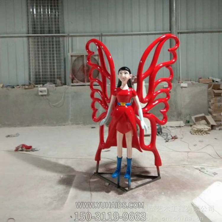 不銹鋼彩繪卡通蝴蝶仙子雕塑 游樂(lè)園擺放小品