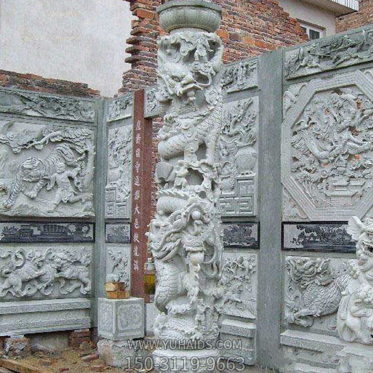 古建高浮雕壁畫(huà)，盤(pán)龍柱雕塑