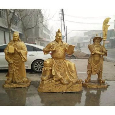 寺廟景區(qū)大型鑄銅噴金漆關(guān)公、周倉(cāng)和關(guān)平