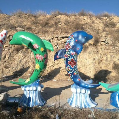 玻璃鋼海豚，彩繪海洋動物雕塑