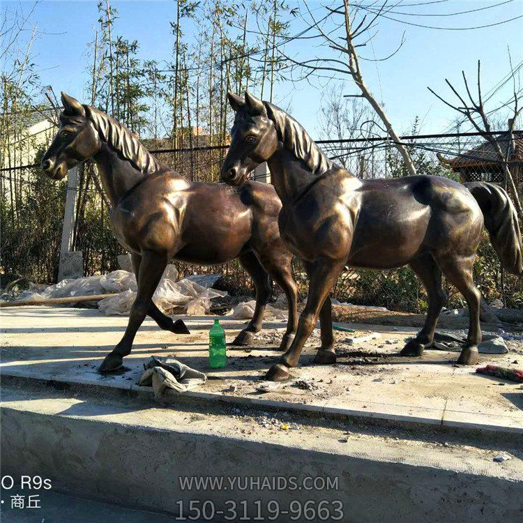 銅雕馬兒，肌肉強健的馬雕塑