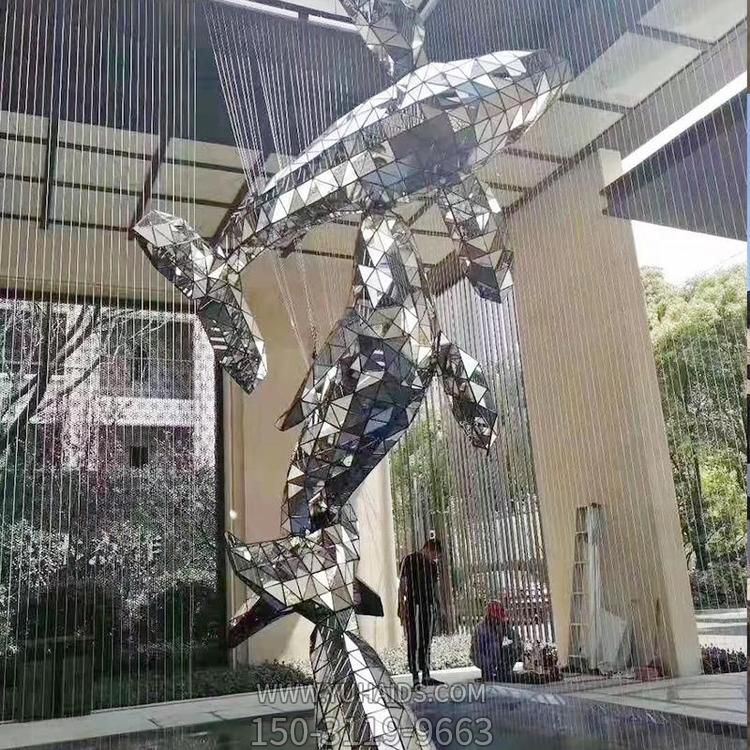不銹鋼幾何戶(hù)外園林景觀抽象動(dòng)物鯨魚(yú)雕塑