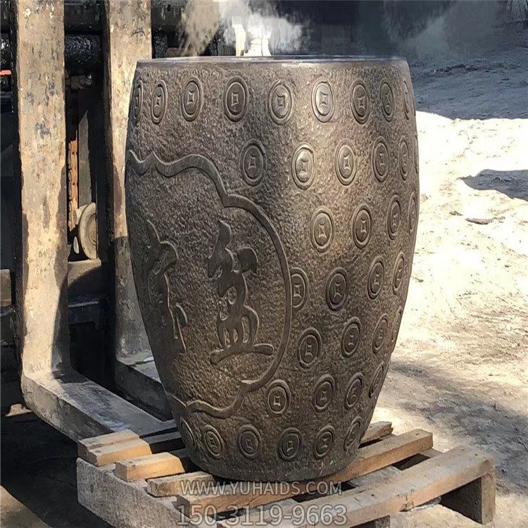 聚寶盆，仿古石雕，招財(cái)擺件雕塑