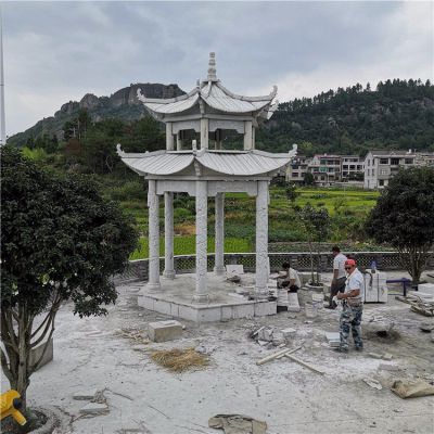 石雕涼亭，雙層六柱石亭子