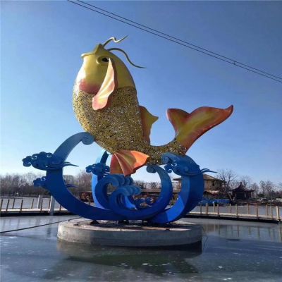 戶(hù)外廣場(chǎng)大型水景不銹鋼彩繪園林景觀鯉魚(yú)擺件