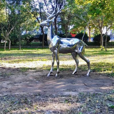 不銹鋼鏡面鹿，園林梅花鹿動物擺件