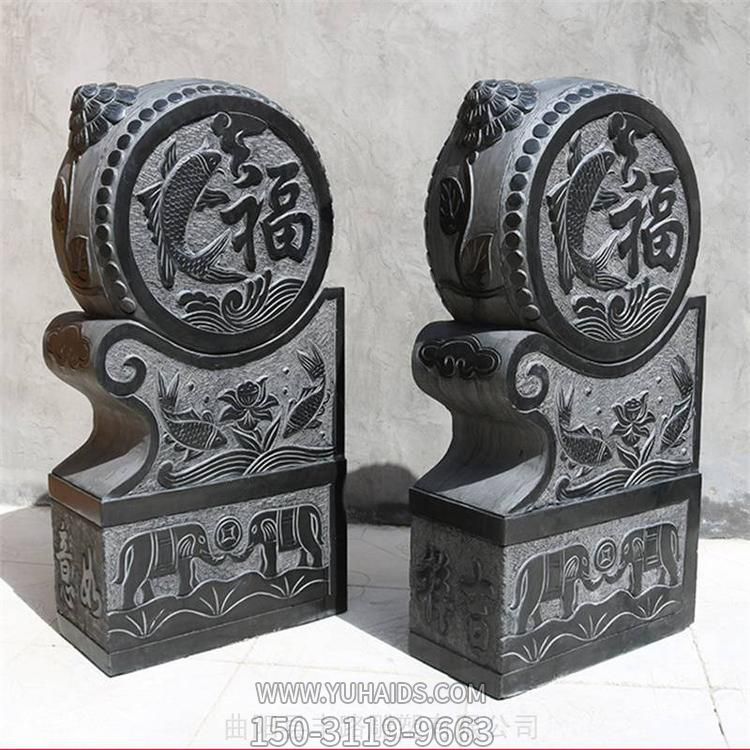 青石浮雕鯉魚(yú)福字抱鼓石庭院擺放門墩雕塑