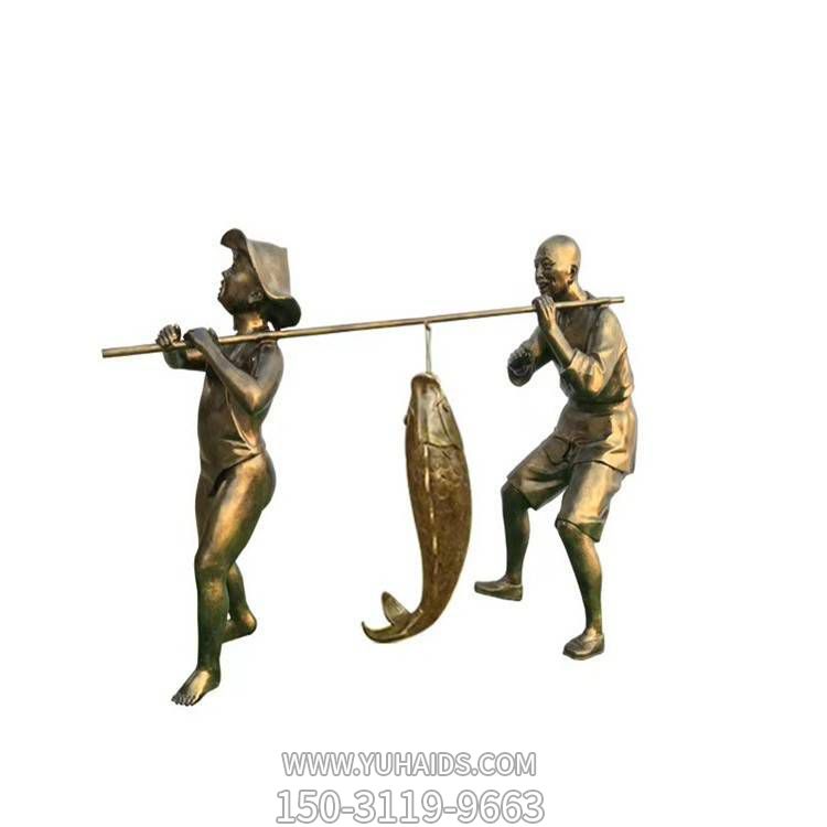 園林戶外玻璃鋼仿銅魚(yú)文化人物雕塑