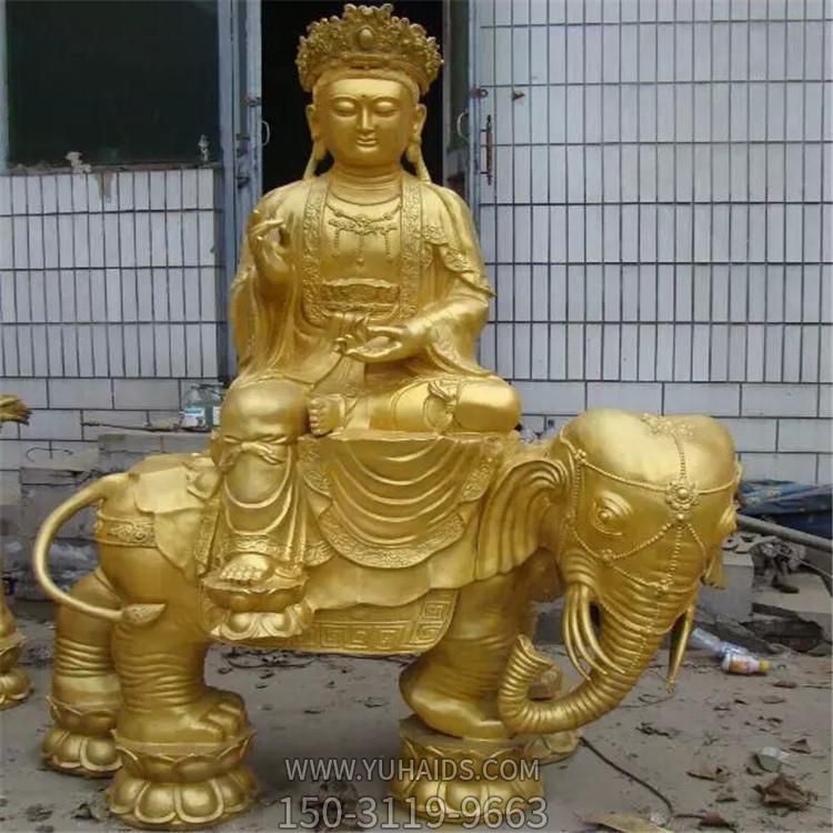 黃銅噴漆佛像景觀，文殊普賢騎大象雕塑