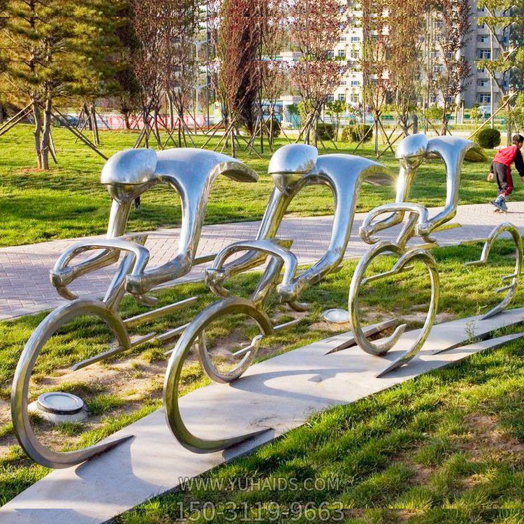 不銹鋼抽象騎行人物雕塑，公園園林體育運(yùn)動(dòng)主題雕塑