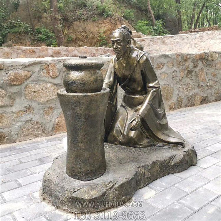 煎藥古代人物，中醫(yī)文化熬制中藥玻璃鋼仿銅情景雕塑