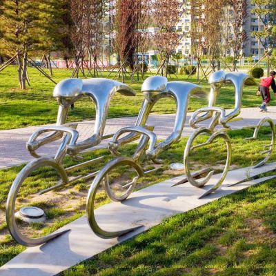 不銹鋼抽象騎行人物雕塑，公園園林體育運(yùn)動(dòng)主題雕塑
