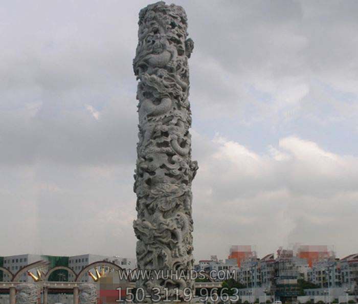 龍柱雕塑-廣場(chǎng)景觀仿古鏤空盤龍柱石雕