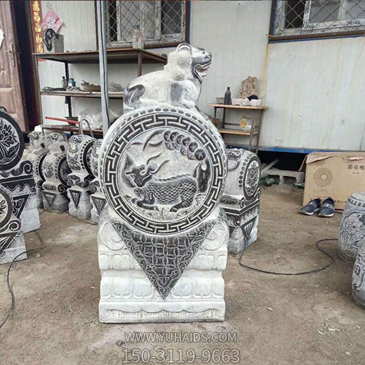 大理石石雕仿古做舊門(mén)口一對(duì)抱鼓石雕塑