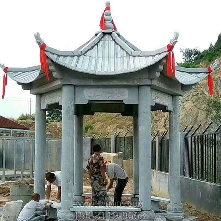 庭院戶(hù)外安裝青石仿古建筑六角休息涼亭雕塑
