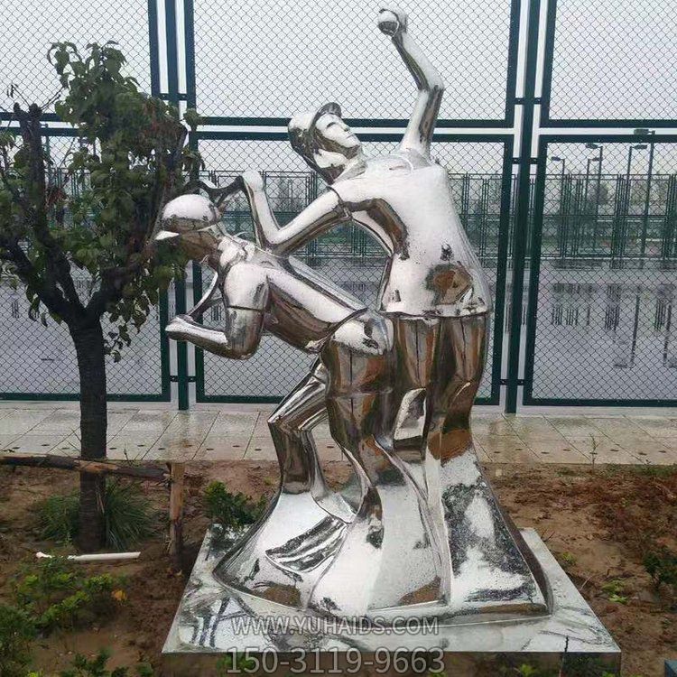 打網(wǎng)球，不銹鋼鏡面抽象體育運(yùn)動(dòng)人物景觀雕塑
