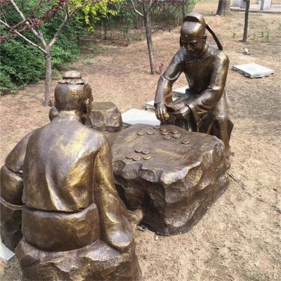 下棋，古代人物玻璃鋼仿銅場(chǎng)景雕塑