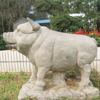 石雕豬，憨態(tài)可掬的大肥豬