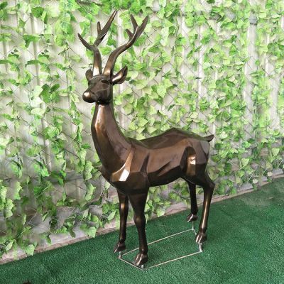 幾何鹿，玻璃鋼塊面抽象動(dòng)物擺件