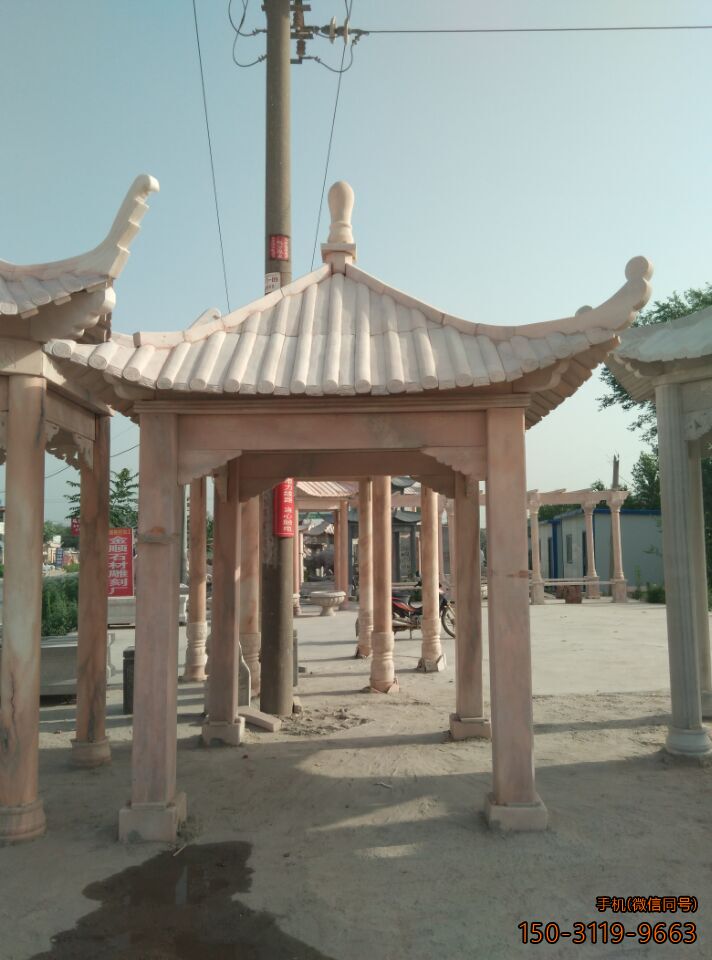 晚霞紅單層、單檐、加厚、四角涼亭雕塑